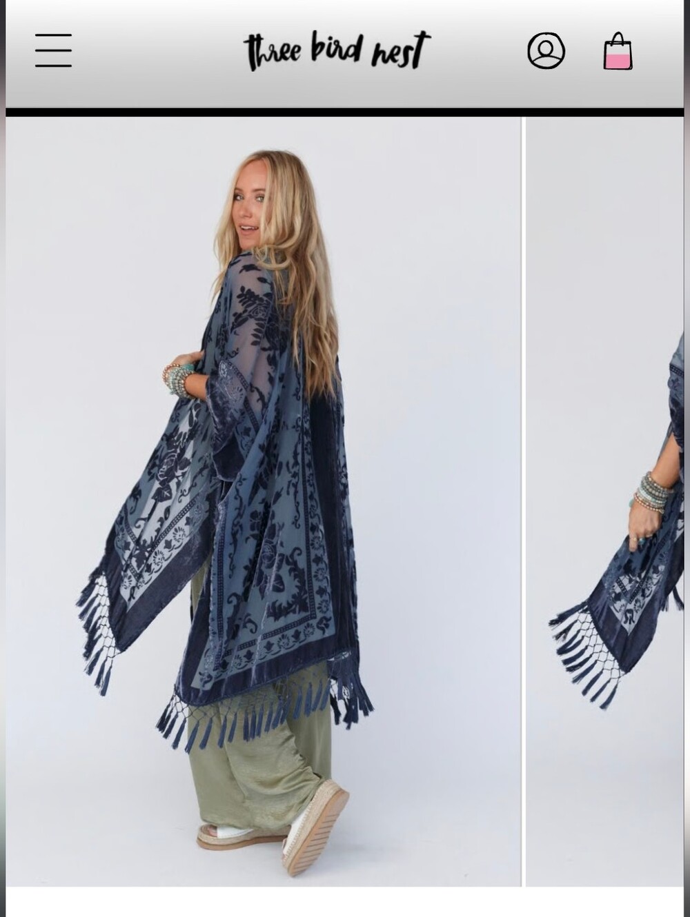Crushin' On You Velvet Fringe Kimono - Navy